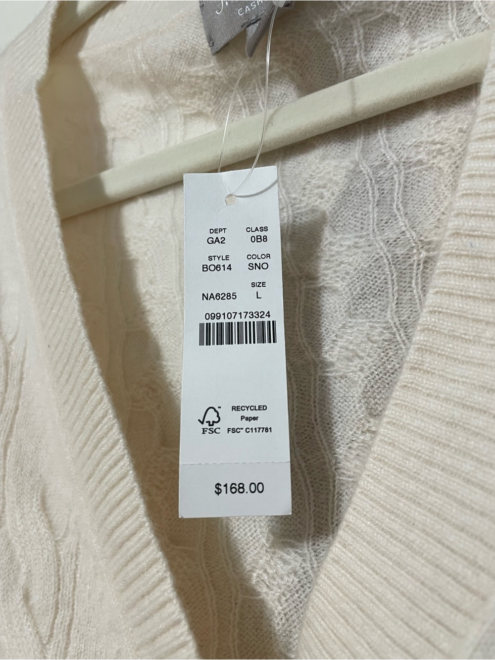 J. Crew Cashmere shrunken cable-knit V-neck cardigan sweater, Snow, L, NWT - Picture 16 of 16